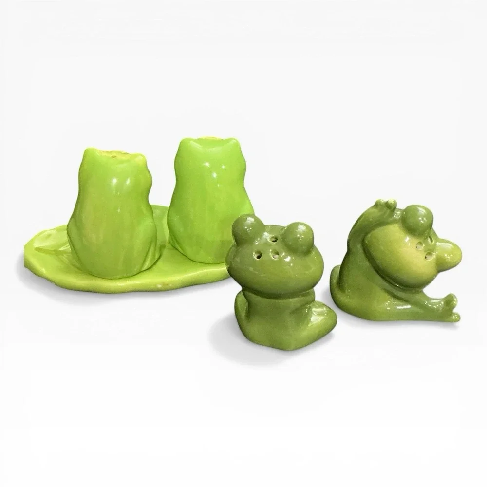 Ceramic Frog Salt Pepper Shakers Sets Ganz Lily Pad Cracker‎ Barrel Cottagecore